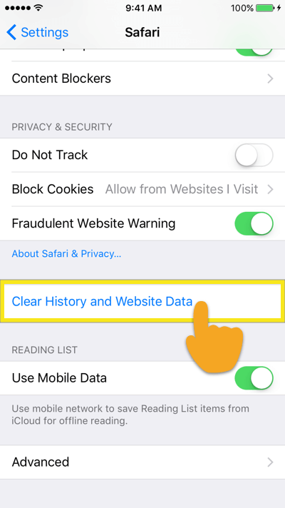 tap on clear history and website data