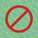 No entry sign over DNA double helix strings.
