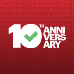 A red background with white text. The text says "10th anniversary".