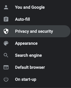 Screenshot of Google Chrome Privacy and Security Settings