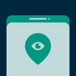 Location symbol with an eye on a phone.