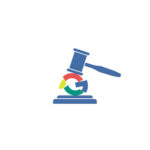 Google logo crushed under gavel.