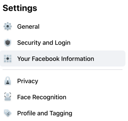 Your Facebook Information in Settings.