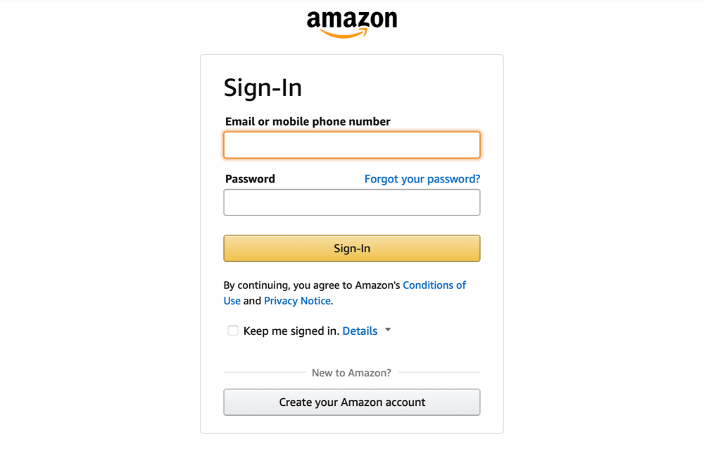 Amazon sign-in screen.