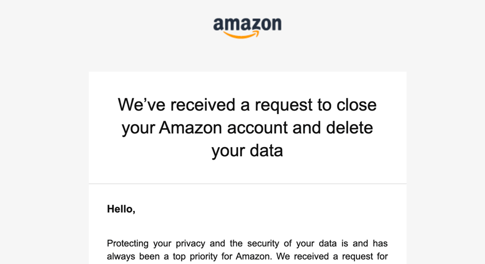 Amazon account closing email.