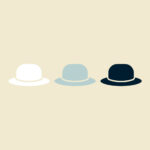 From left to right: a white hat, a gray hat, and a black hat.