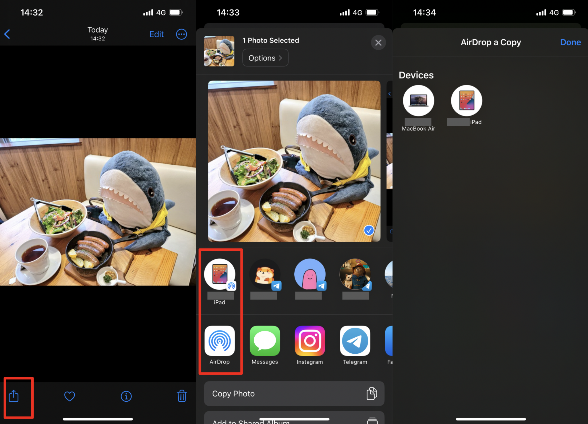 Step-by-step screenshots on how to use AirDrop