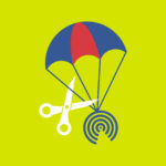 AirDrop icon parachuting with a pair of scissors cutting the strings.