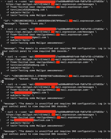 Error received on Mailgun.