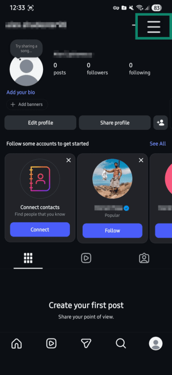 Menu icon highlighted in the Instagram app.