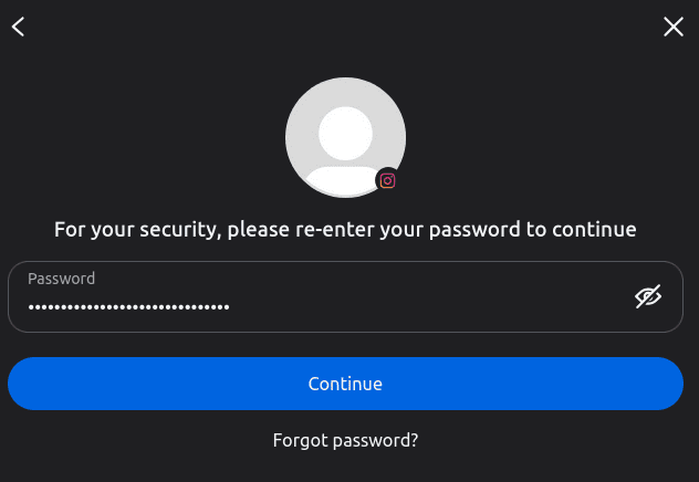 Instagram password screen.