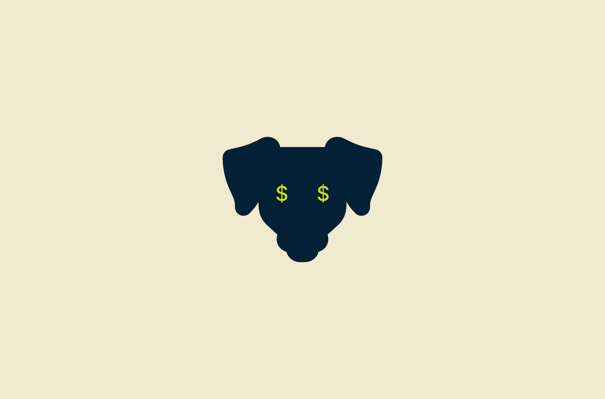 Dog's head with dollar signs for eyes.