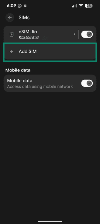 Add SIM option in the SIM Settings on Android.
