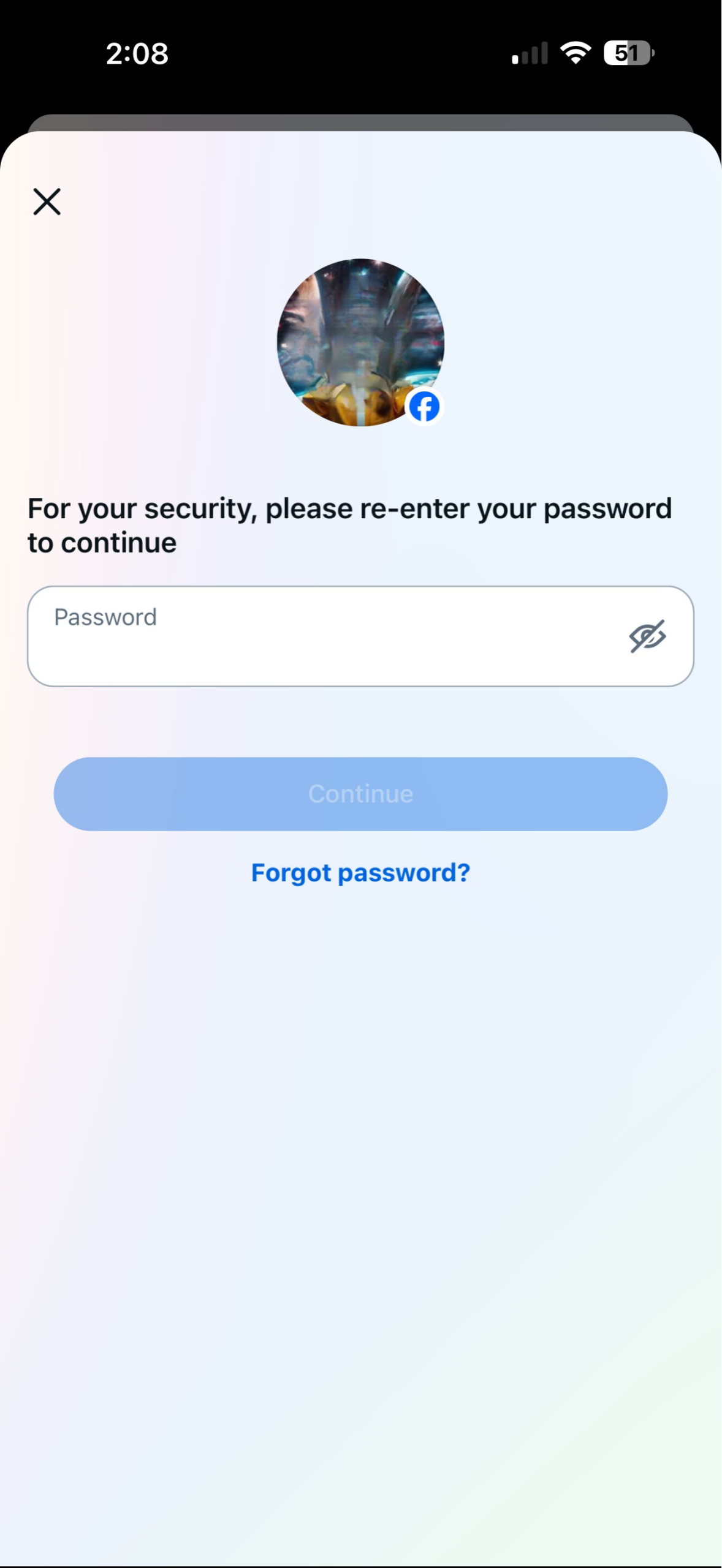 Facebook exige la saisie du mot de passe du compte avant de procéder à la suppression du compte.