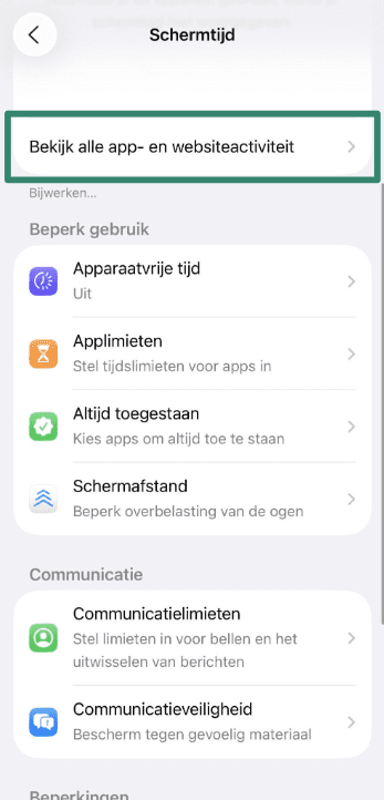 Screen Time menu opened under child’s account on iPhone.