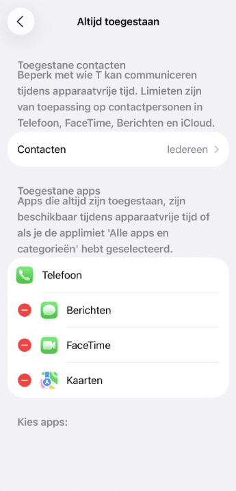 Always Allowed apps screen with selected apps.