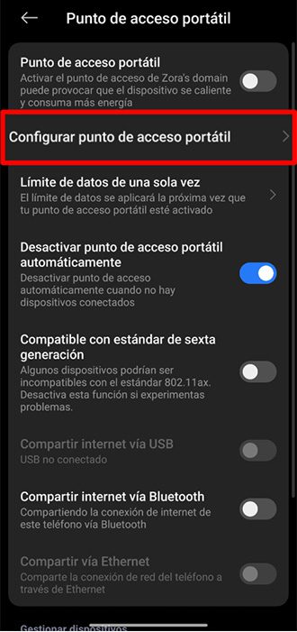 Android Portable hotspot settings screen with Set up portable hotspot option highlighted.