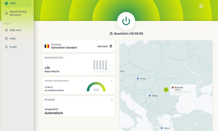 Screenshot of the main connection window in the ExpressVPN macOS app