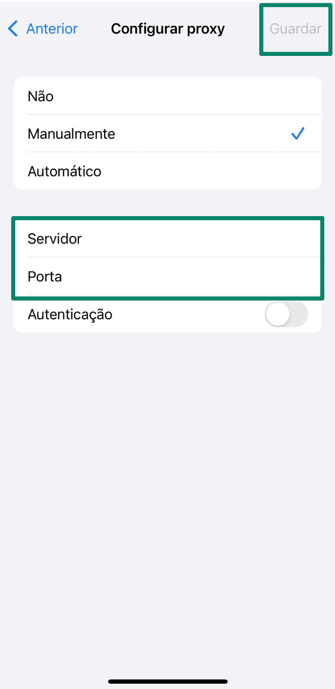 Save button on Configure Proxy iPhone settings screen