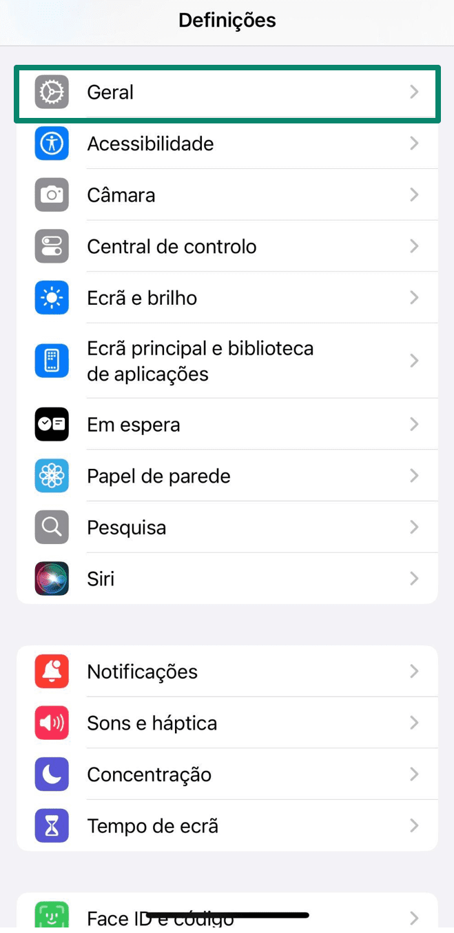 Settings app on iPhone showing the General menu option
