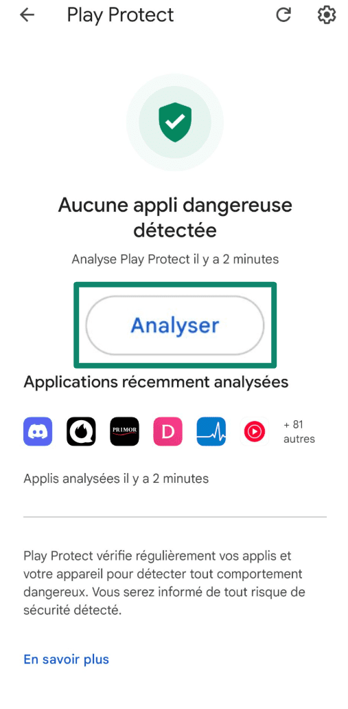 Play Protect screen with Scan button highlighted.