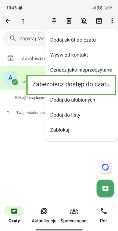 WhatsApp Kebab menu highlighting Lock chat option.