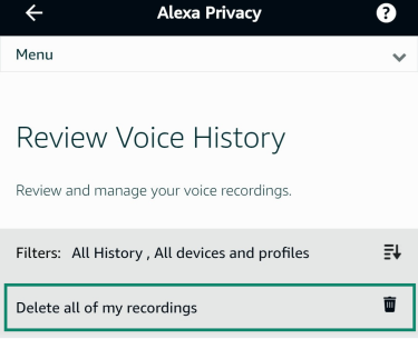 Deleting all recordings from Alexa's voice history.