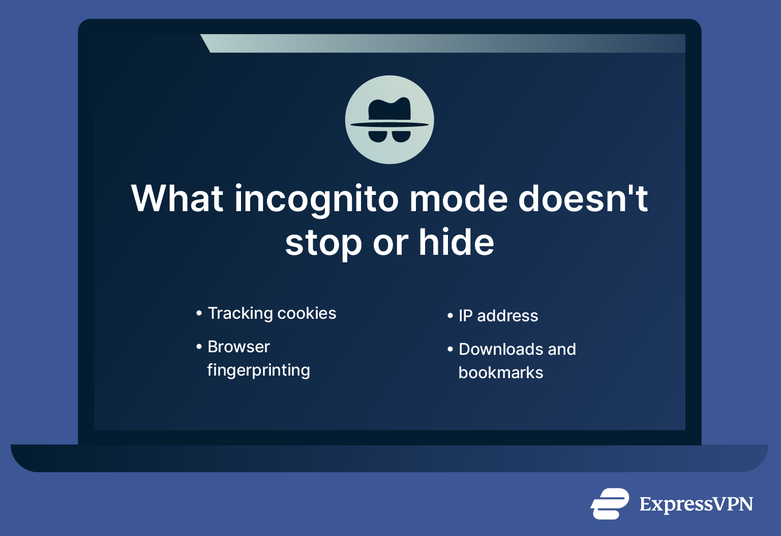 An infographic listing things incognito mode doesn't hide