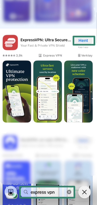 Installing ExpressVPN from Apple App Store.