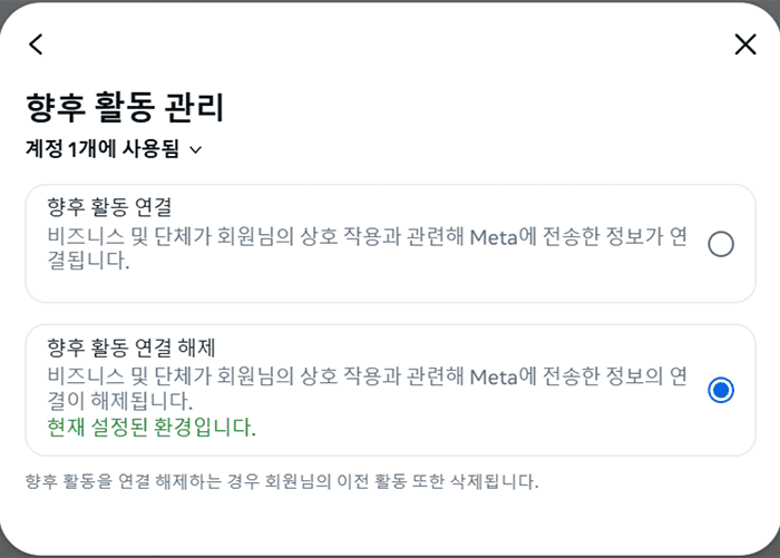 Facebook manage future activity settings.