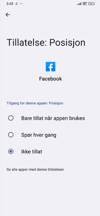 Disabling Facebook mobile app location permissions.