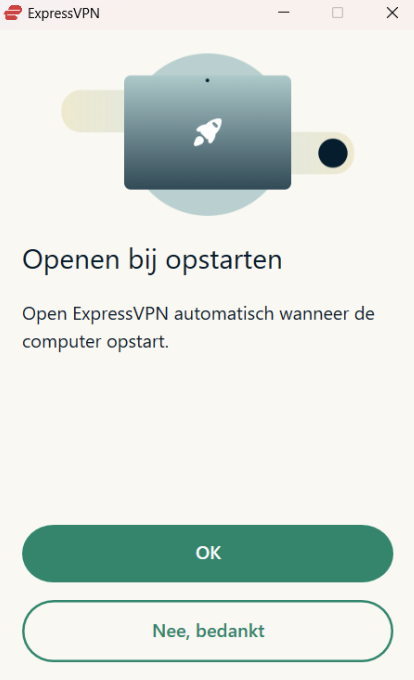 ExpressVPN on Windows asking to launch automatically on Windows startup.