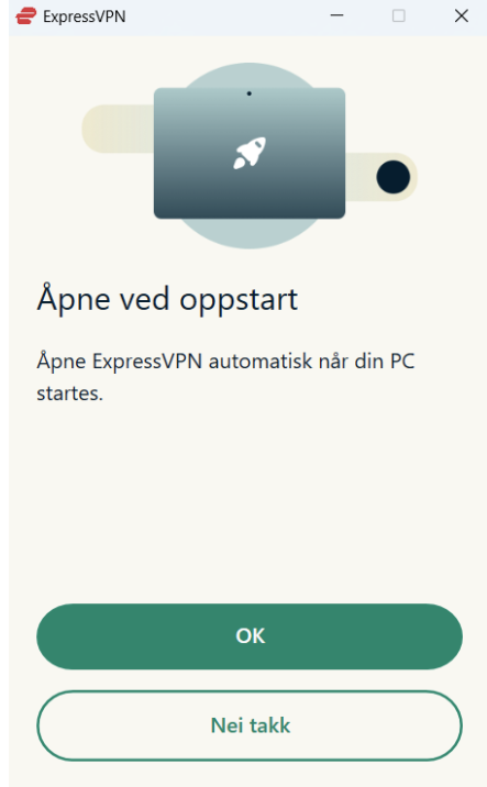 ExpressVPN on Windows asking to launch automatically on Windows startup.