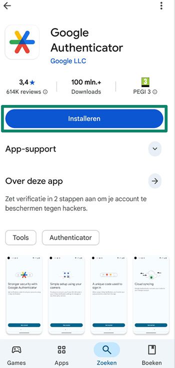 The page for Google Authenticator on the Google Play Store.