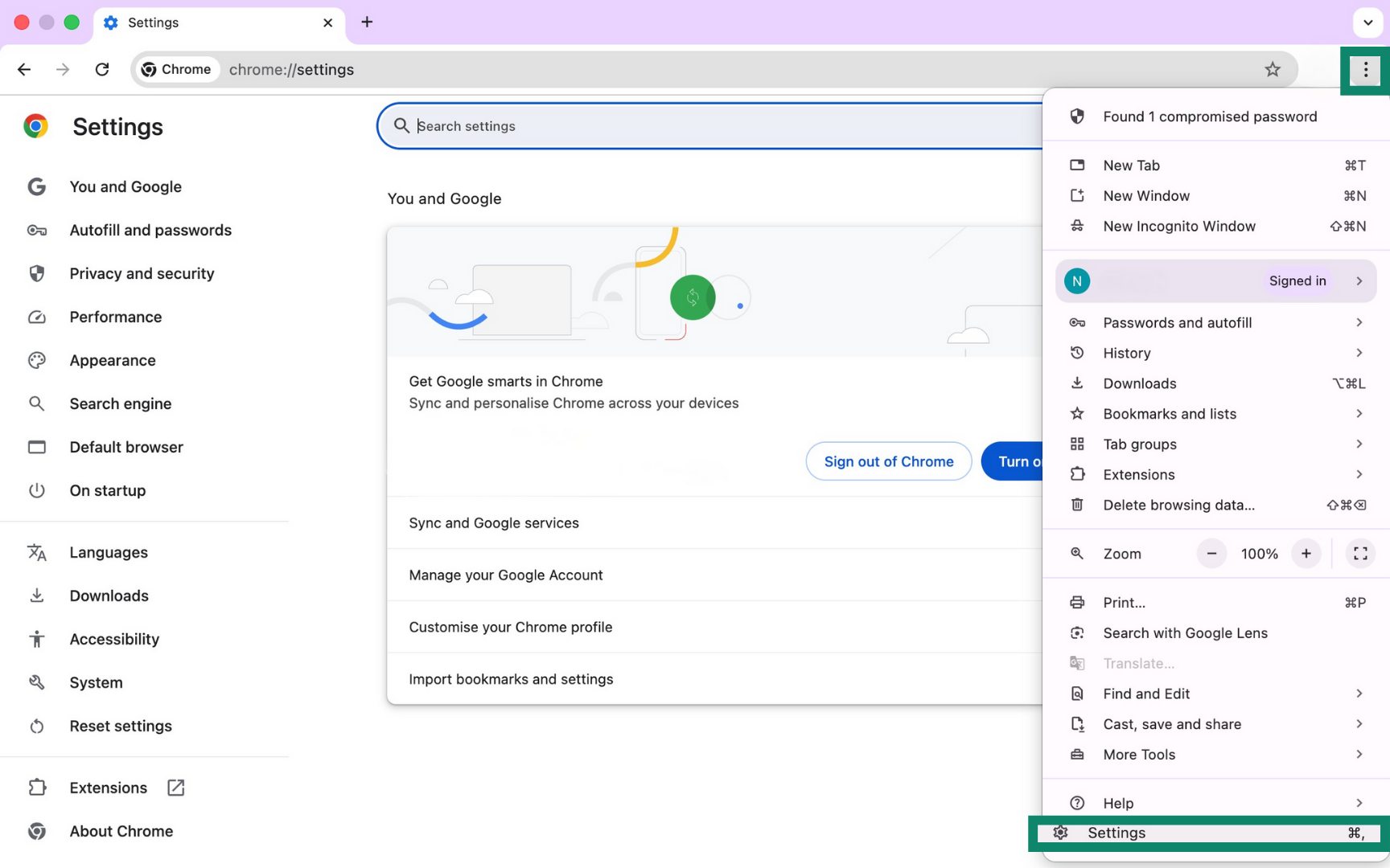 Privacy and security settings in Google Chrome on desktop.