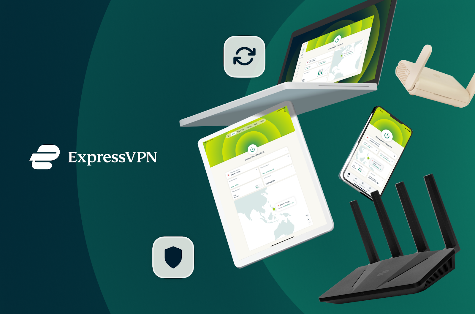 ExpressVPN devices against green background