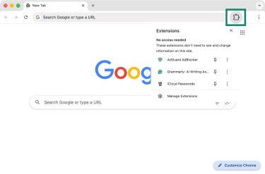 Accessing the Extensions icon on Chrome on macOS.