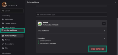 How to deauthorize an app on Discord.