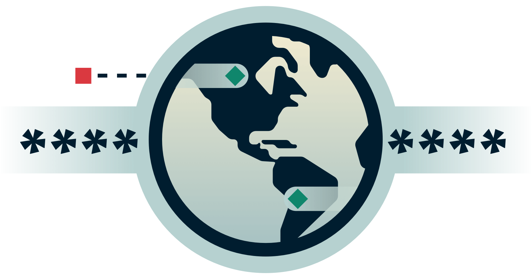 Globo em túnel criptografado com um grupo externo tentando entrar.