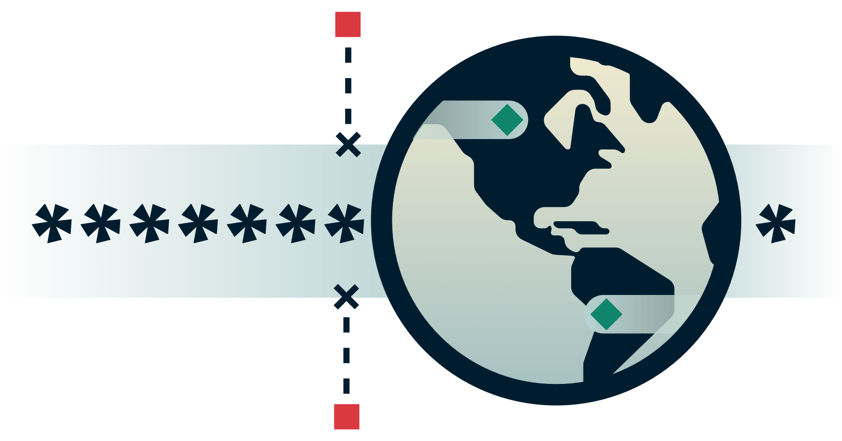 Globo com túnel criptografado e partes externas tentando entrar.