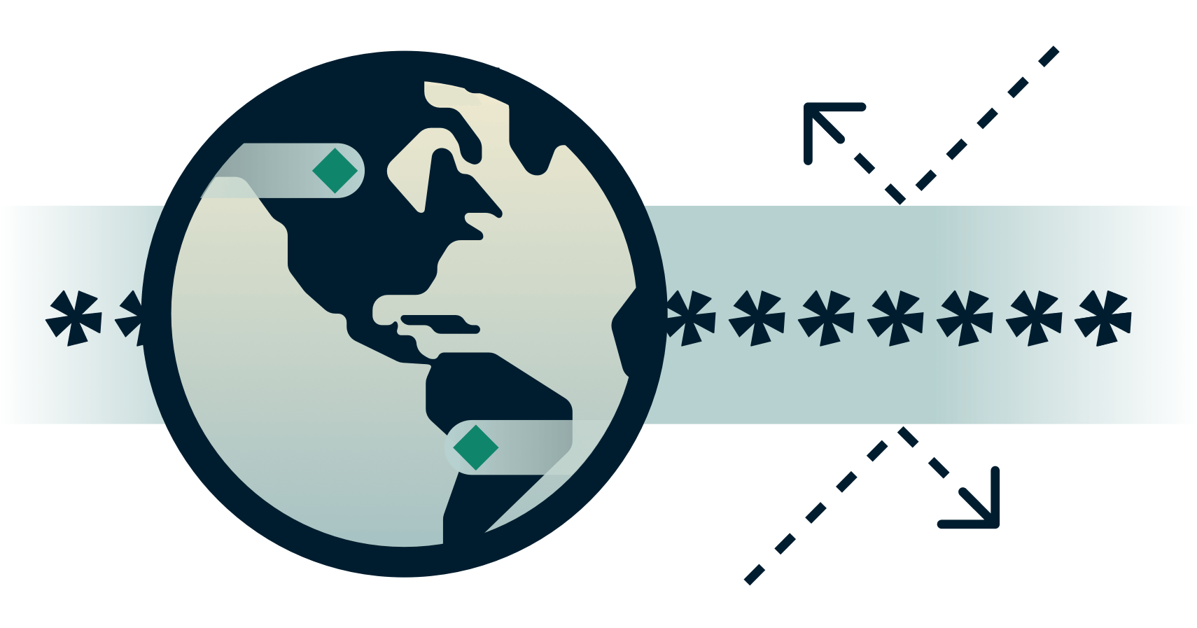 Globo com túnel encriptado com setas a saltar.