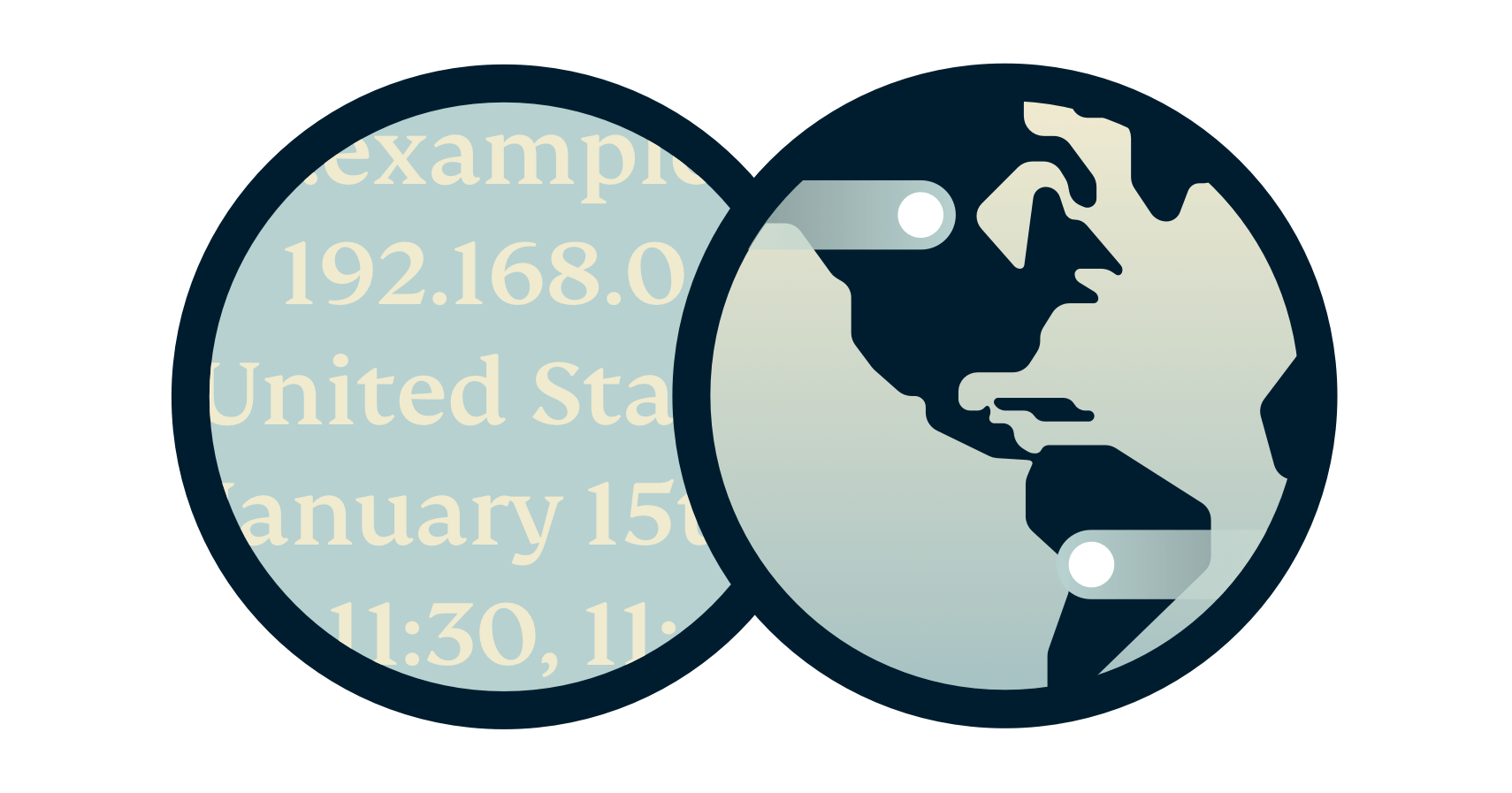 Globo terráqueo junto a URL y direcciones IP.