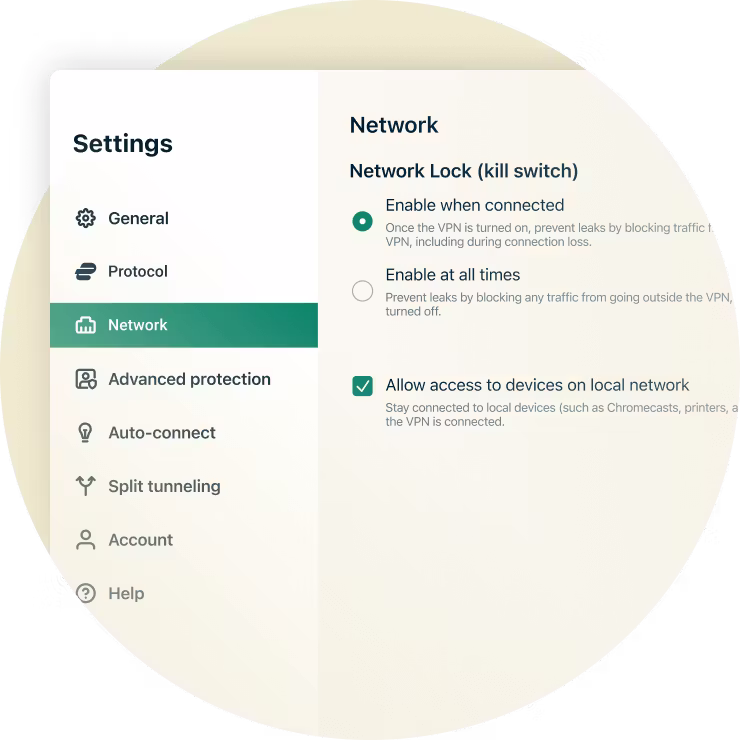 Network Lock kill switch for Linux on GUI