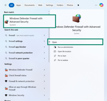 Open Windows Defender Firewall with Advanced Security on Windows.