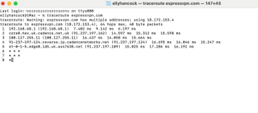 Ping results using Traceroute via macOS Terminal.