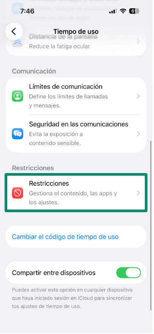 Screen Time menu with Content & Privacy Restrictions highlighted.