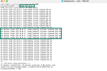 How to ping a loopback address via the Terminal on macOS.
