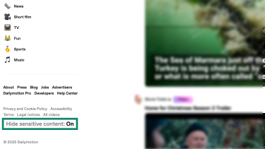Checking on Dailymotion whether the Hide Sensitive Filter is enabled.