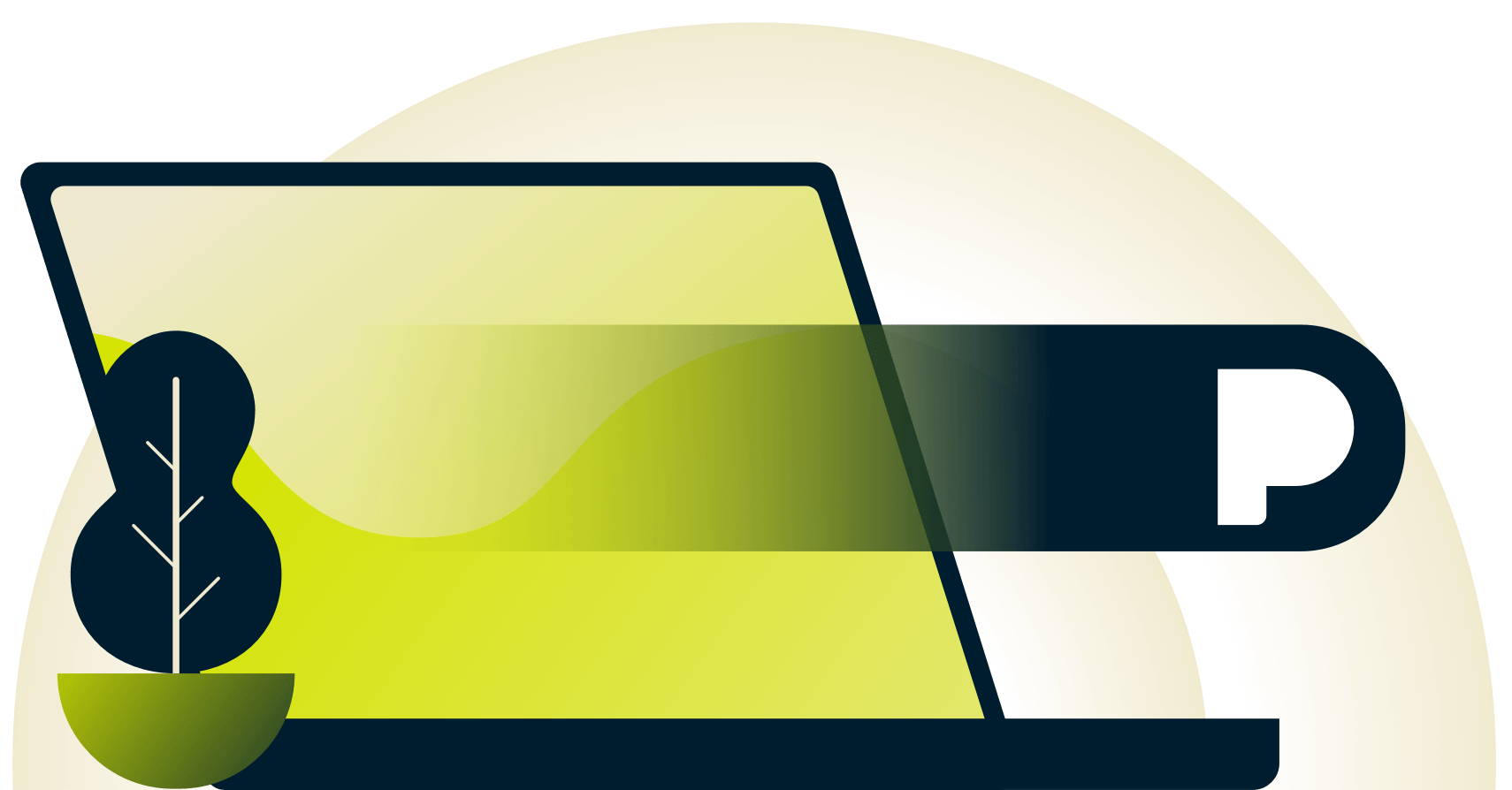 Icono gestual con el icono de pandora pasando por un portátil