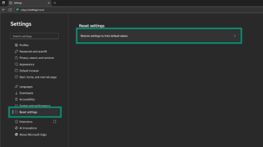 Restore settings to their default values option helps reset Edge.